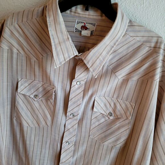 Rancher Westernwear Shirt 4XL Tall Man Snap Brown Stripe Short Sleeve Vintage - Picture 1 of 16